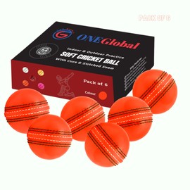 ONEGlobal Soft & Safe Practice Cricket Ball | Soft & Safe Rubber Cricket Ball for Practice | With Real Stitching & Core for Bouncing & Swinging | Ideal for Confidence & Matches (6-Orange)