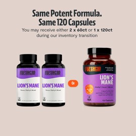 FreshCap Mushrooms Lions Mane Supplement Capsules 14,000mg - Lion's Mane, High Potency Extract, 14:1 Organic Mushroom Supplement, Ayurveda Focus Made in USA (120 Capsules)