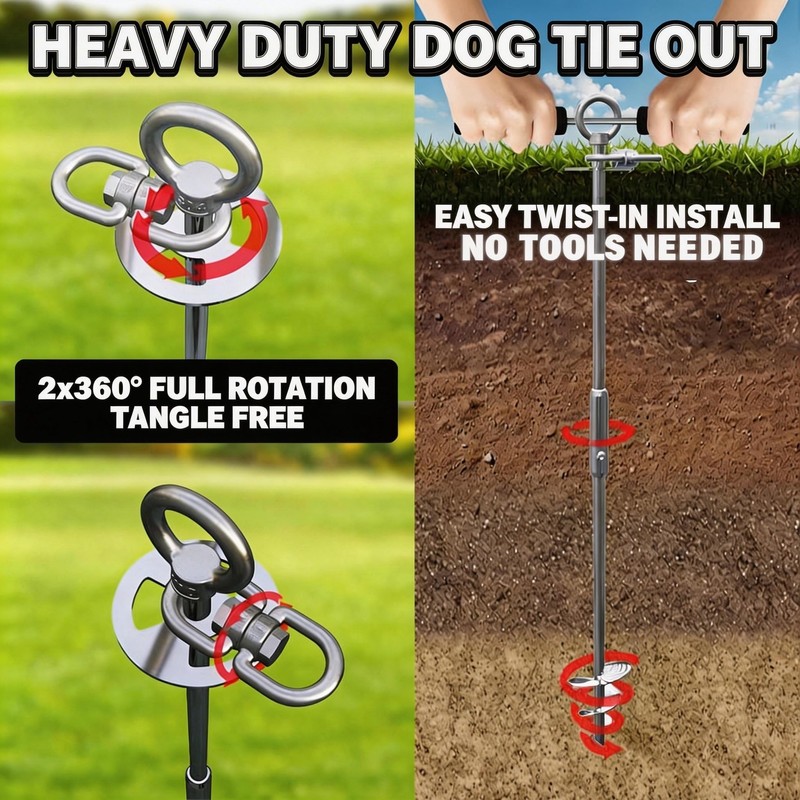 MOLANZ Dog Tie Out Stake with Shock Spring, Dual 20ft