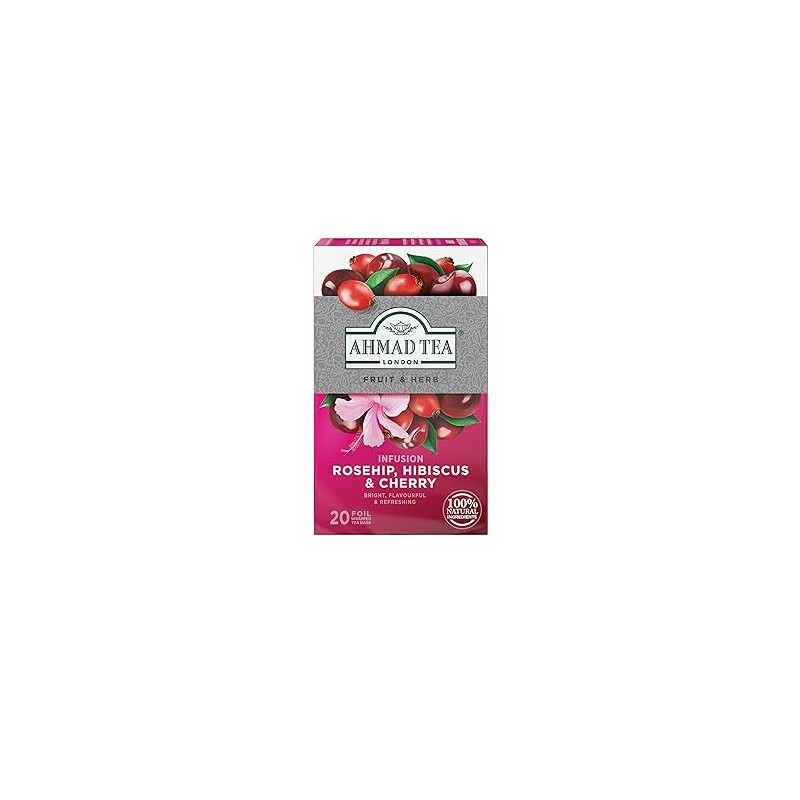 Ahmad Tea Rosehip & Cherry Infusion, 20-Count Tea Bags, Rosehip,