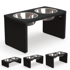 Elevated Dog Bowls, Bamboo Raised Dog Bowl for Large Dogs & Medium Dogs, with 2 Stainless Steel Bowls (10'' Tall–48 oz Bowl)