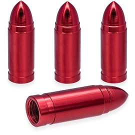MEAJOO 4PCS Bullet Style Tire Valve Stem Caps, Corrosion Resistant, Universal Aluminium Alloy Dustproof Tire Valve Stem Covers for Cars, SUV, Trucks, Bikes, Motorcycles, Bicycles(Red)