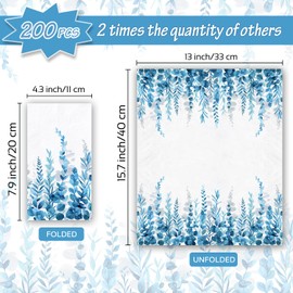 Paper Napkins Disposable Spring Blue Guest Paper Napinks, 200 Pack Decorative Hand Towels, Soft Absorbent Party Napkins for Kitchen, Dinners, Bathroom, Wedding, Cocktail, Elegant Leaves