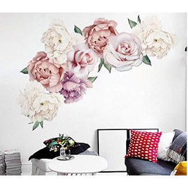COVPAW® Wall Sticker XXL Peony Flowers Tendril Roses Pink Wall Sticker Mural Pictures Living Room Bedroom Decoration