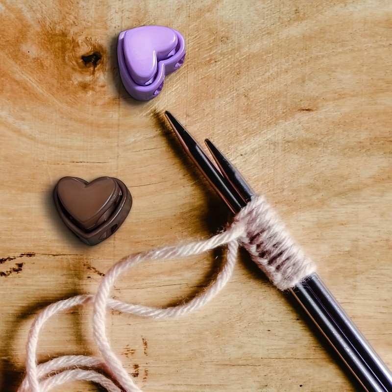 5-Piece Heart-Shaped Knitting Needle Stoppers – Double-Hole Spring Cord Locks