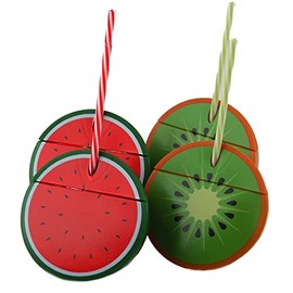 BWG Watermelon Kiwi Novelty Drinking Cups with Lid & Reusable Straw (Set of 4)