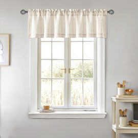 Slozzi Linen Valance for Windows 2 Panels, Natural Ivory Rod Pocket Light Filtering Semi Sheer Soft Linen Window Treatment Drapes Farmhouse Burlap Rustic Curtains for Kitchen Living Room,54x15 inch