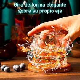 Vaso Giratorio 360° Antiestrés Para Coctelería Base De Bambú