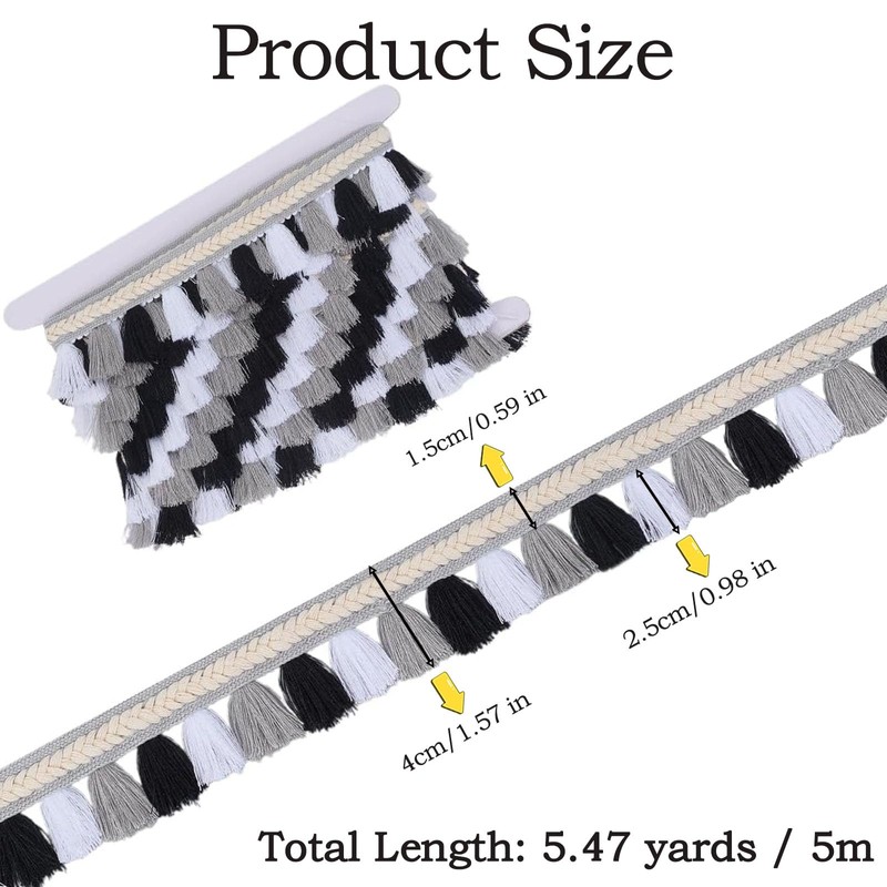 Borlas de algodón clásico con flecos, 5 yardas de 40