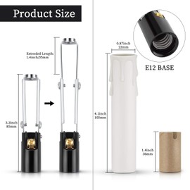 DiCUNO E12 Length Adjustable Bulb Socket, Candelabra Base Bulb Holder with Cardboard Insulator and Plastic Candle Cover Sleeves, 6-Pack