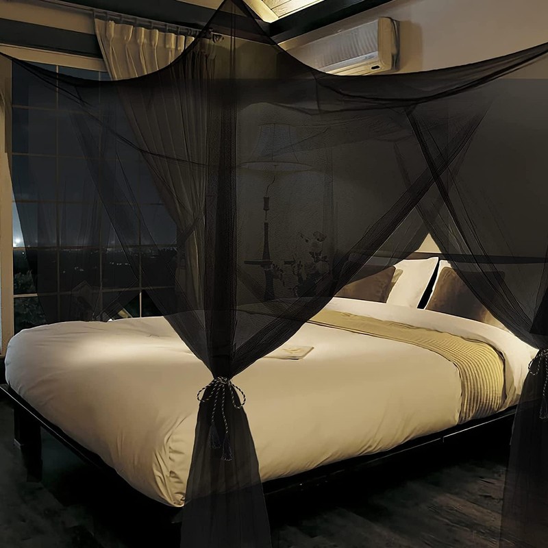 Anmas Box Mosquito Net Bed Canopy for Double Bed, Black