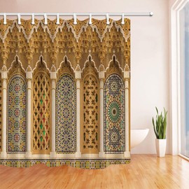gwegvhvg Rustic Moroccan Shower Curtains for Bath 3D Geometric Patterns Morocco Polyester Fabric Waterproof Bath Shower Curtain 180X180CM