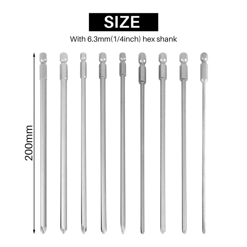 Lobamop 9 Pieces 1/4 200 mm Ph1 Ph2 Magnetic Long