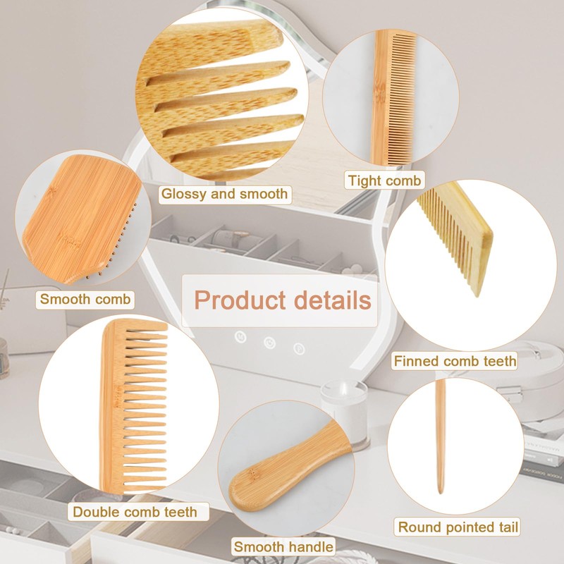 Dokpav Kit De Cepillo y Peine Bambu, 6pcs Peine De