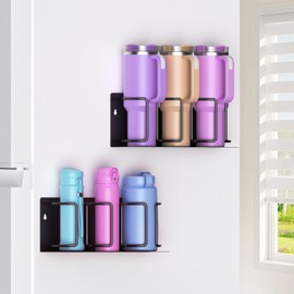 Magnetic Cup Holder for Stanlay 20/30/40oz Cups, Water Bottles and Tumblers Organizer, Flexible Removable Stanlay Cup Accessories for Kitchen Storage (2 PCs 3 Cup Organizers)