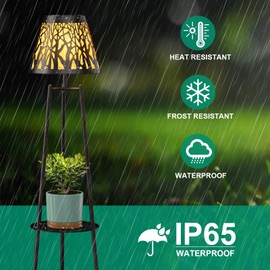 Candieslife 2 Pack Outdoor Solar Lights with Plant Stands, 45.5" Metal Solar Floor Lamps Waterproof Garden Lights for Patio Deck Yard Garden Porch Backyard Decor (Bronze)