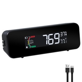 CO2 Monitor Portable CO2 Meter, 0~5000ppm Carbon Dioxide Detector Measure CO2, Temp, Humidity, Air Quality CO2 Monitor with Indicator & Buzzer Alarm, Rechargeable CO2 Detector for Travel, Home, Hotel