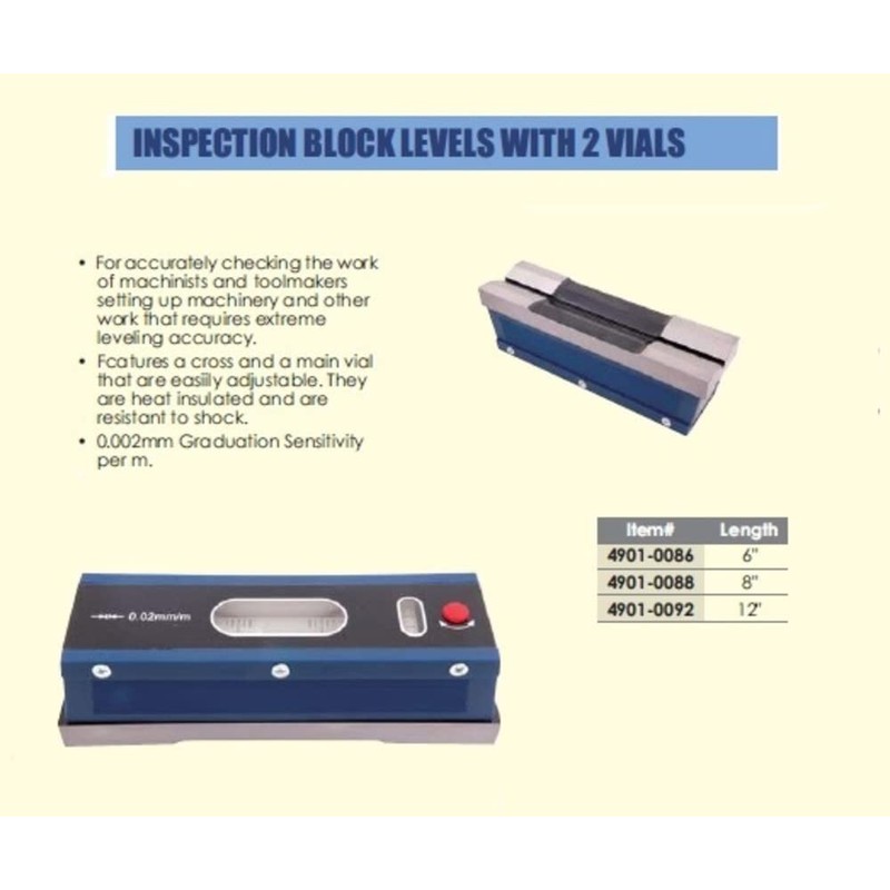 HHIP 4901-0092 Inspection Block Master Level with 2 Vials, 12"