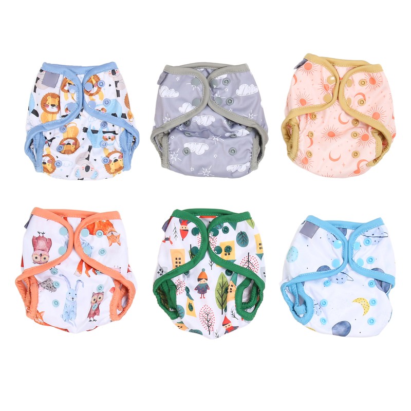 6pcs Baby Cloth Diaper Newborn Cute Pattern Waterproof Adjustable Breathable