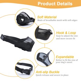 Mayerzon Dog Muzzle with Adjustable Velcro to Prevent Biting Barking and Chewing, Air Mesh Breathable Pet Muzzle for Small Medium Large Dogs (S+: (Snout 6"- 8¼"), Black)