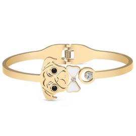 TIZURO Stainless Steel 18K Gold Silver Plated Crystal Cute Pug Bracelets Puppy Pets Dog Animals Hollow Out Cuff Bangle Jewellry For Women Mom Charms Gifts (Gold)