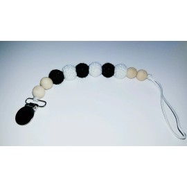"Handmade" White and Black Pacifier Clip