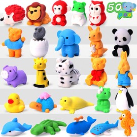 3 otters 50 Pack Animal Erasers for Kids, Desk Pets Classroom Prizes for Classroom Back to School Supplies, 3D Desk Pets Puzzle Mini Fun Erasers Pencil Eraser for Kids Party Favors Treasure Box Toys