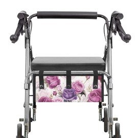 Uorisanigo Walker Bag Purple Rose Walker Bag Under Seat Bag for Four Wheel Rollator Replacement Basket for Walkers for Seniors Detachable Wheelchair Accessories