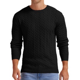 Sailwind Men's Cable Knit Jumpers Crewneck Jumper for Men Classic Pullover Sweater Soft Casual Knitwear with Ribbing Edge (Black, M)