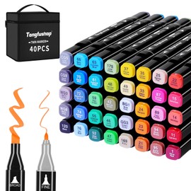 Tongfushop 40 Colored Marker Set, Colouring Pens, Art Pens, Felt Tip Pens, Double Tip Paint Pens for Drawing, Sketching, Anime and Manga with Carrying Case and Storage Base