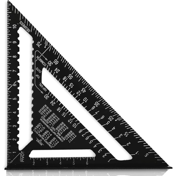 Speed Square Metric 12 inch - Roofing Square for Engineers | Black Aluminum Rafter Square | Metal Triangle Ruler | Builders Framing Square | Precise Measuring Woodworking Carpenters Tools