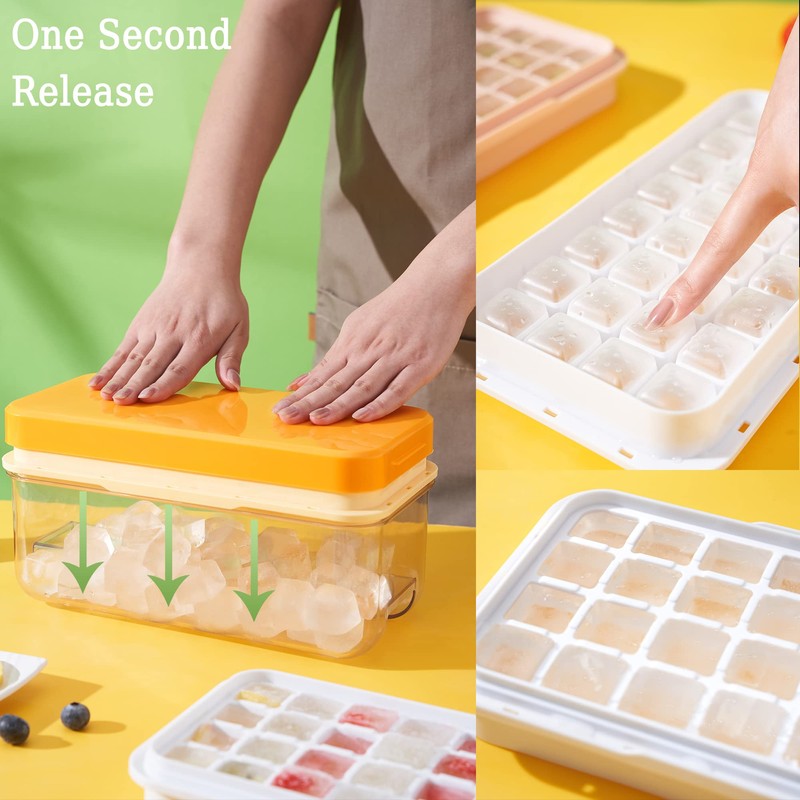 Ice Cube Tray with Lid and Bin, 64 pcs Ice