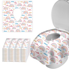 ZHOMA 40 Pack Toilet Seat Covers Disposable for Bathroom, Extra Large XL Size Waterproof Covers for Toddler Potty Training, Individually Wrapped Portable for Adults Kids Travel Trip Airplane -Rainbow
