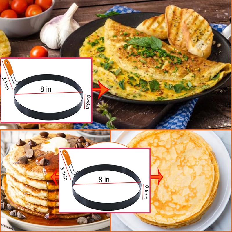 Large 2 Packs 8" Omelette Ring for Griddle,Stainless Steel 8