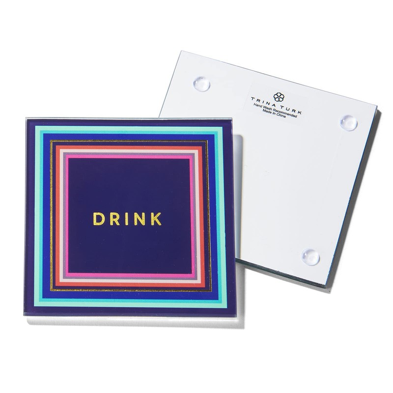Trina Turk Glass Drink Coasters, Set of 4 Absorbent Beverage