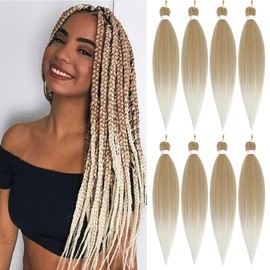 Pre Stretched Braiding Hair 26 Inch Two Tone Brown Blonde Braiding Hair 8 Packs Long Braids Hair Extensions for Braiding Twist Yaki Straight Synthetic Hair for Women