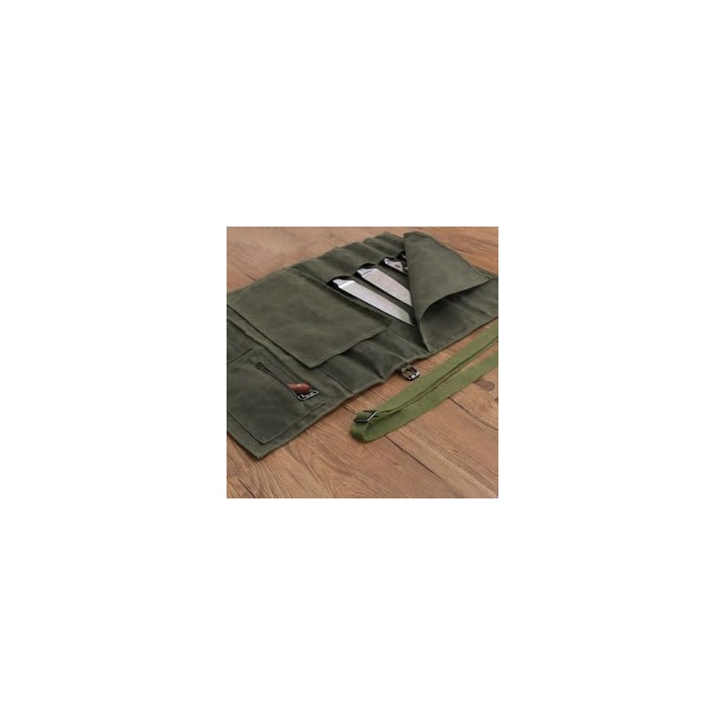 Chef Knife Roll Bag,Heavy Duty Waxed Canvas Chef Bag for