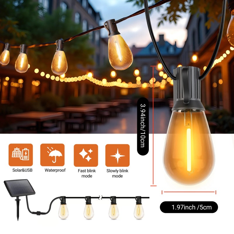 S14 100ft Solar String Lights Waterproof Outdoor Garden Patio Backyard