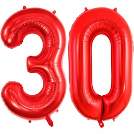 40 Inch Red 30 Number Balloons, Jumbo Foil Balloons for 30th Birthday Party Decorations Supplies / 30th Anniversary Event