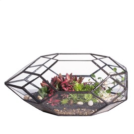 NCYP 28cm Large Geometric Glass Terrarium Handmade Irregular Polyhedral Lantern Display Flower Pot Windowsill Balcony Tabletop Centerpiece Planter for Succulents (No Plants Included)
