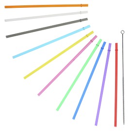 10.5" Long Rainbow Colored Reusable Plastic Replacement Straws, Fits Most Tumblers, Set of 10 with Cleaning Brush (Rainbow)