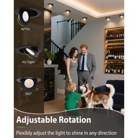 zouzai Second Generation 5CCT LED Gimbal Led Recessed Light with Junction Box, 360°+90° Adjustable Directional Eyeball Lighting, Dimmable, 2700K-5000K,ETL&Energy Star (Black 6 Pack, 4 inch)