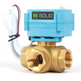 U.S. Solid Brass 3-way motorised ball valve, heavy duty, T-type water shut-off valve, manual function, standard connection (3/4 inch, 9-24 V AC/DC)