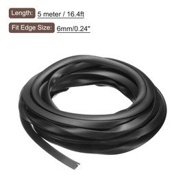 sourcing map sourcing map U Channel Edge Trim, 16.4ft Length Rubber Guard Seal Strip Edge Protector Flat Type Fit for 6mm Edge, (25/64" W x 3/8" H) Black