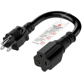Short 15A to 20A Adapter Cable, Plugrand Nema 5-15P to 5-15R, 5-20R, 6-15R, 6-20R Cable, [4-in-1] 12AWG 15 Amp Household AC Plug to 20 Amp T Blade 1Foot, Black