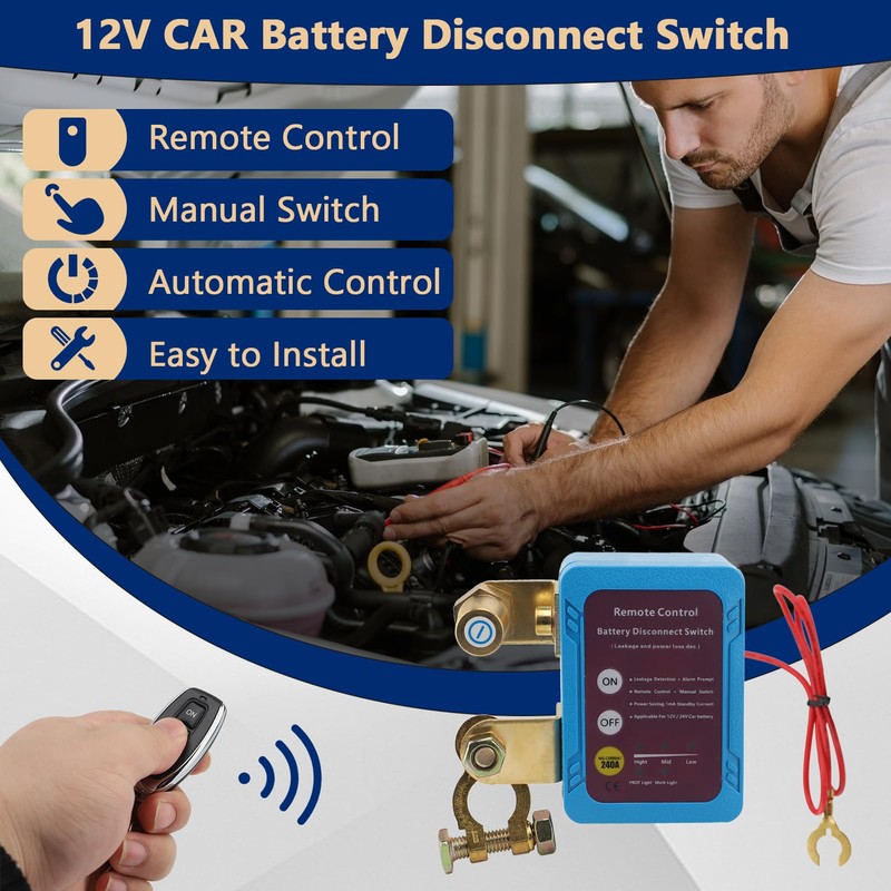 12V 240A Remote Kill Switch for Car, Remote Battery Disconnect,