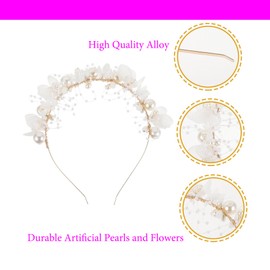 Xansema Flower Bride Wedding Headband for Women and Girls, Pearl Bridal Headpiece Hair Accessories for Party Daily (Silver)