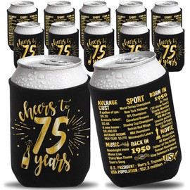 75th Birthday Decorations for Men Women,75th Birthday Party Supplies, 75th Birthday Beverage Can Cooler Sleeves Pack of 12, Vintage 1950 Birthday Beverage Decor- Turning 75 Year Old