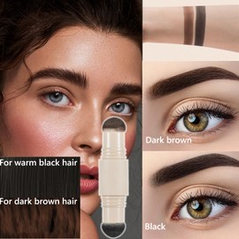 Augenbrauen Schablone Stempel Set, Zweifarbig Wasserdicht Augenbrauenpuder Bausatz, Lang Anhaltend Augenbrauenfarbe Multifunktional Augenbrauenstempel Set (01 schwarz & dunkelbraun)