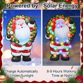 Merry Christmas Santa Claus Garden Flag Lighted 12 x 18 Inch Solar Christmas Garden Flag Santa Claus LED Winter Flag Xmas Santa Claus Yard Flags for Winter Outdoor Lawn Garden Yard Decorations